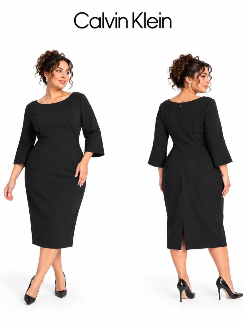Calvin Klein Womens Black Bell Sleeve Sheath Dress CD8C16DF Size 14